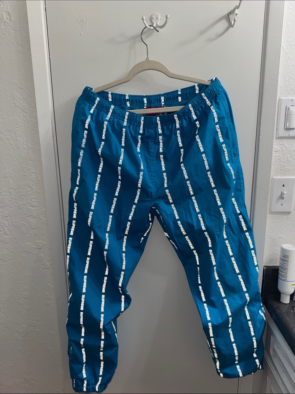 Supreme Turquoise Logo Stripe Joggers